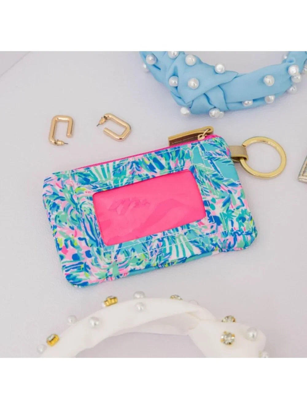 Chic Zip Card Case ID Wallet - Stylish Cabana Cocktail Design, Perfect for